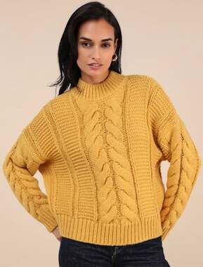 Lulus Timeless Warmth Mustard Yellow Cable Knit Pullover Sweater